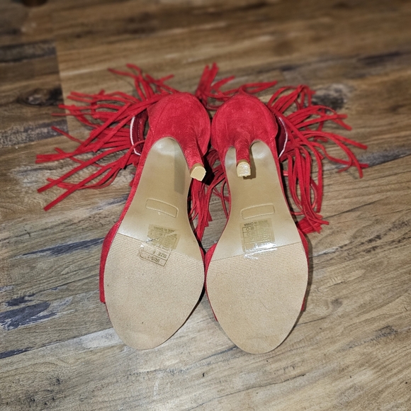 NWOT Red Open Toe Heels w/ fringe sz- 6 - Picture 6 of 8